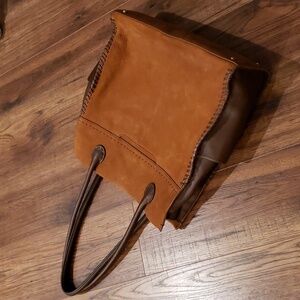 HOBO BROWN NUBUCK & LEATHER SHOULDER BAG/TOTE ~ WHIPSTITCH ~ EUC